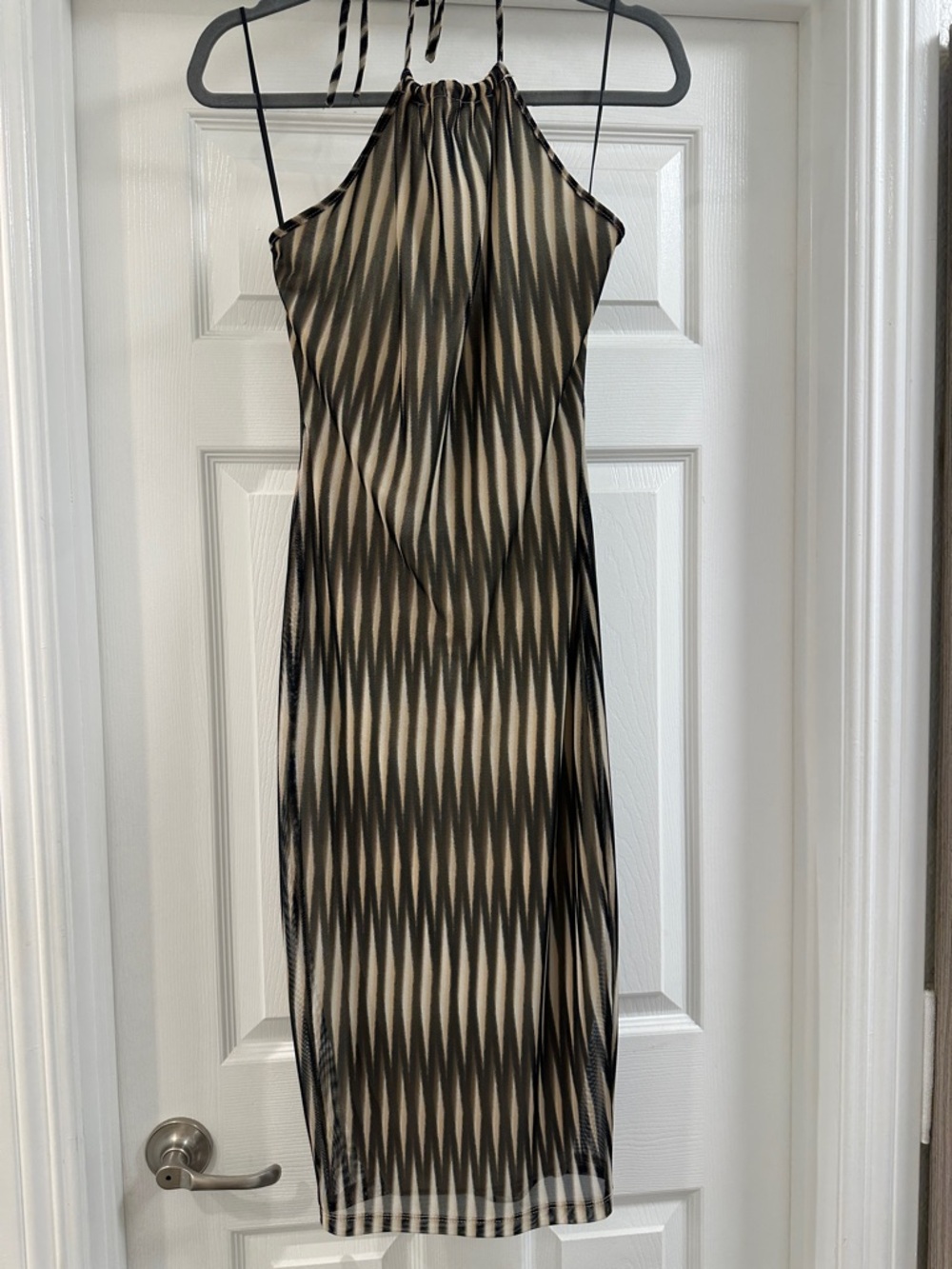 Lovely Day Chevron Halter Midi Dress - Beige & Black